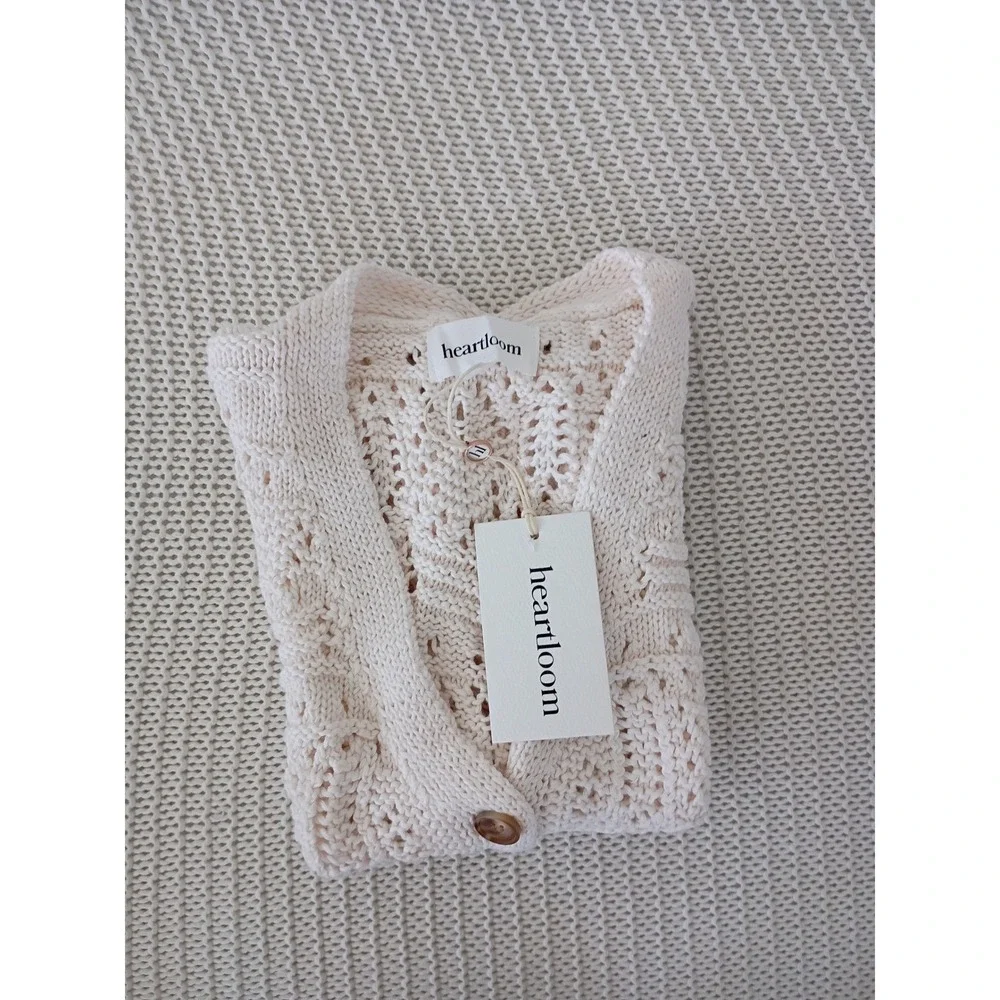 NWT Heartloom Gilda Vest Paper White Pointelle Crochet Knit Button Front S $79 - Picture 6 of 9